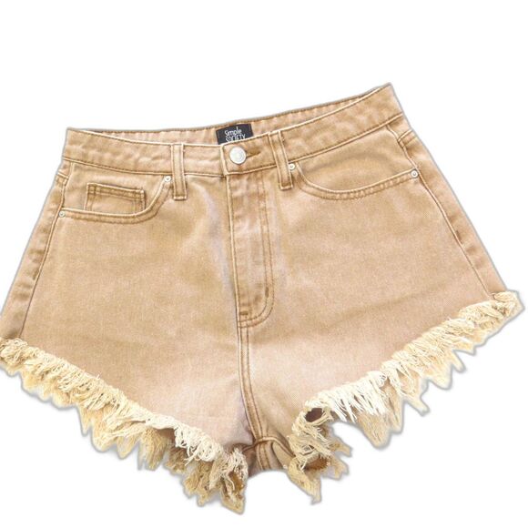 Simple Society Pants - Simple Society Denim Shorts Hi Rise Frayed Hem Tan 7/28" Festival EUC
